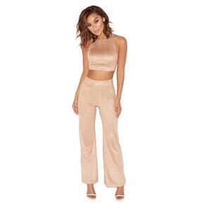 NWT Mistress Rocks by House of CB Chancer Taupe Suedette Two Piece Trouser Suit